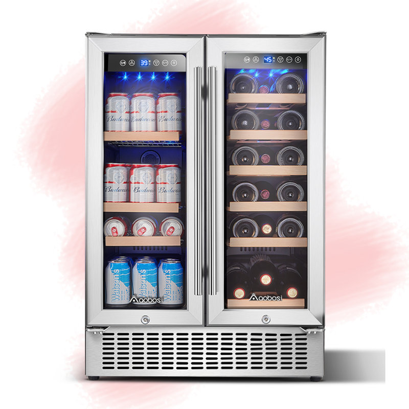 AOBOSI 24 Inch Beverage And Wine Cooler Dual Zone, 2IN1 Wine Beverage